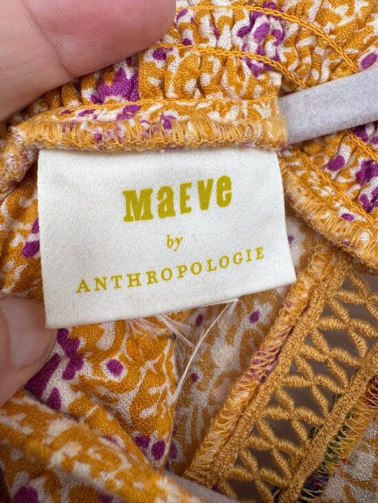 Women’s Anthropologie Maeve Embroidered Boho Top •Size 6 yellow festival - Picture 16 of 16